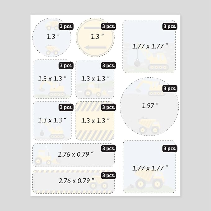 Large Name Labels for Kids (33) - Custom Stickers for Daycare and School Supplies - Durable, Waterproof Stickers for Water Bottles, Lunch Boxes, and More with Unique Designs - Constructions