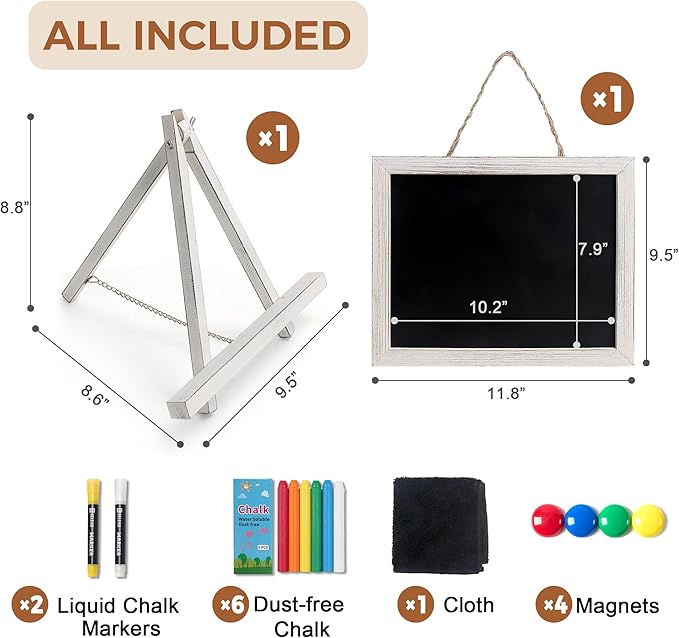 SELEAD 100% Real Wood Frame Magnetic Chalkboard with Stand - 10x12 Inch Small Tabletop/Hanging Chalk Board Words Sign Board, Message Menu Board for Cafe, Business, Wedding - Vintage White