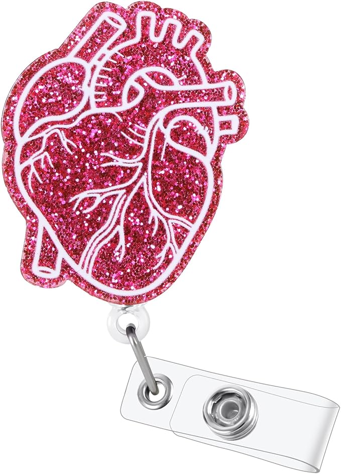 Anatomical Heart Badge Reel, Retractable ID Card Badge Holders, Medical Work Badge Clip for Pediatric Cardiology Cardiothoracic Surgery CICU, Cardiologist RN PA EKG/ECG Technician Perfusionist Gifts
