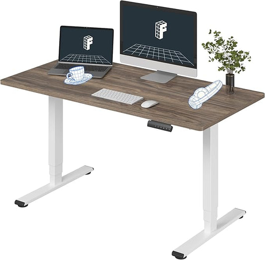 FLEXISPOT E6 3-Stage Dual Motor Electric Standing Desk 55 x 28 Sit Stand Up Desk, Holds 220 lbs, Adjustable Height w/Memory Presets, One-Piece Brown Wood Grain Desktop & White Frame, Ships in 2 Boxes
