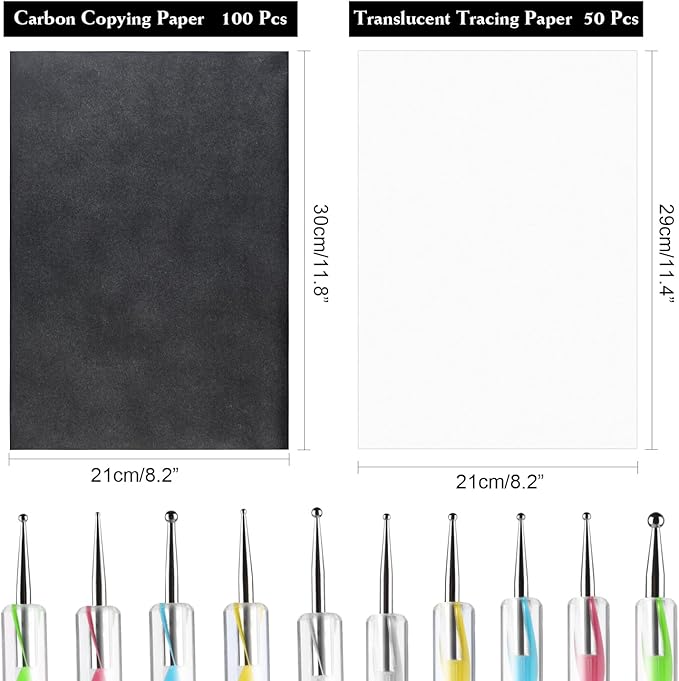 ASTARON 150 Sheets Black Carbon Copy Paper and Tracing Paper with 5 Pcs Embossing Styluses Tool Set, Carbon Transfer Paper for Tracing on Wood Fabric