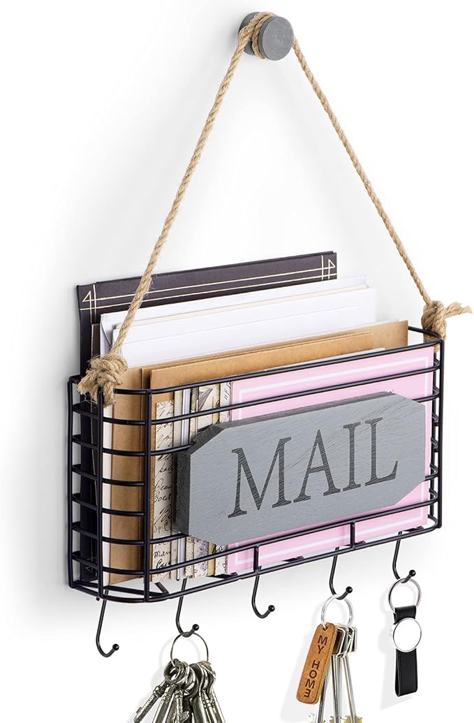 SRIWATANA Mail Holder Wall Mount, Mail Organizer Key Holder for Wall, Small Size, Weathered Grey