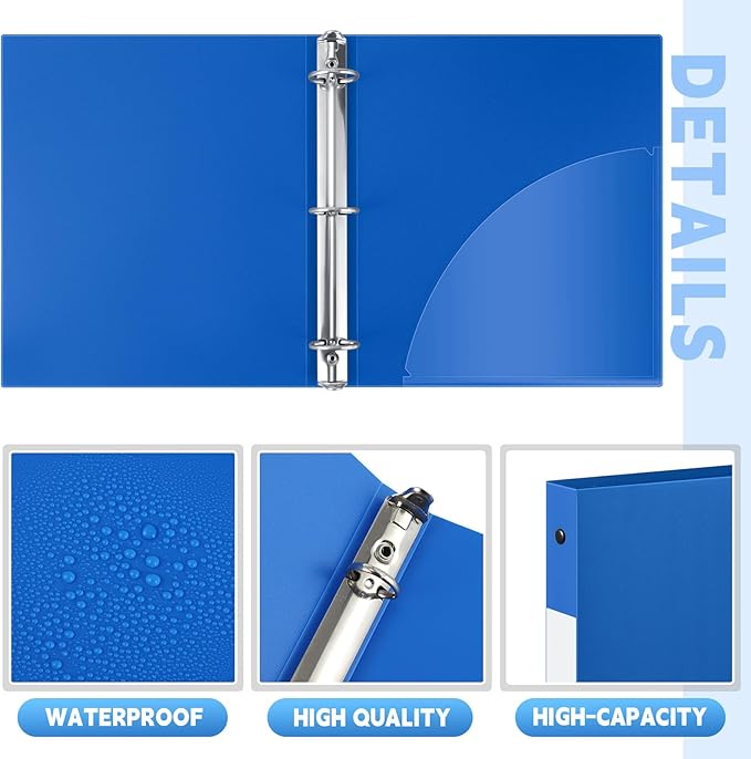 Henoyso 48 Pcs 3 Ring Binder 0.5 Inch Round Fits Letter Size 8.5'' x 11'' Paper Plastic Flexible Binder Bulk Holds 140 Sheets with 1 Pockets Versatile Organizer for Home Office School (Blue)