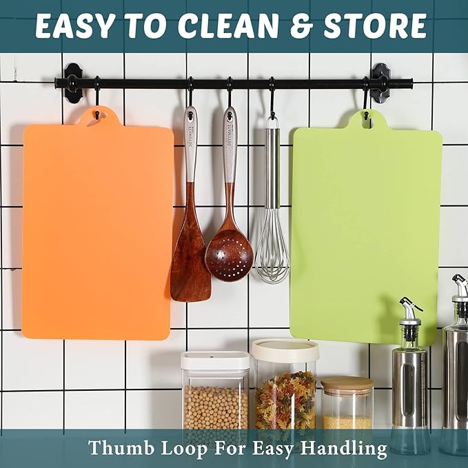 20 Pcs Flexible Cutting Board Mats Plastic Cutting Mats Non Slip Chopping Board Dishwasher Safe Anti Skid Extra Thick Cutting Mats with Food Shaped Hanging Holes for Kitchen Food about 14 x 9.4 inch