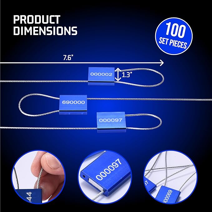 Bolt Dropper High Security Cable Tags Seals - Metal Container Seals with Steel Wire Numbered Tags - Metal Wire Identification Tamper Seal - Heavy Duty Lock Ties with Number - 100pcs