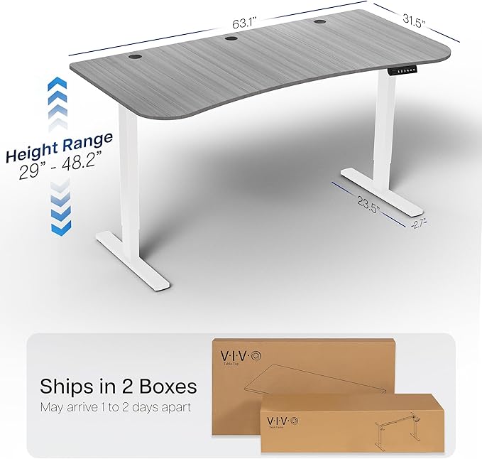 VIVO Electric 63 x 32 in Standing Desk, Memory Height Adjustment, 1B Series, Holds 220 lbs, Dark Gray Top White Frame, DESK-KIT-1W1G