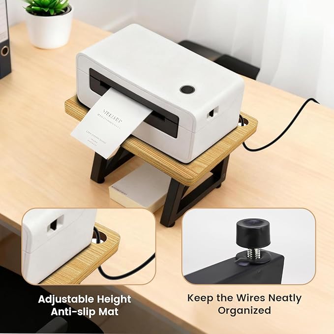 Label Holder for Thermal Printer,Sticker Rolls and Fan-fold Dispenser Holder,Wooden Label Holder for Shipping Label Printer,Office Accessories for Home,Small Business,Warehouse (Log Color)