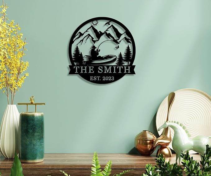 Custom Metal Outdoor Name Sign, Custom Fishing Metal Sign, Personalized Fishing Metal Monogram Sign, Fishing Gifts for Men Dad