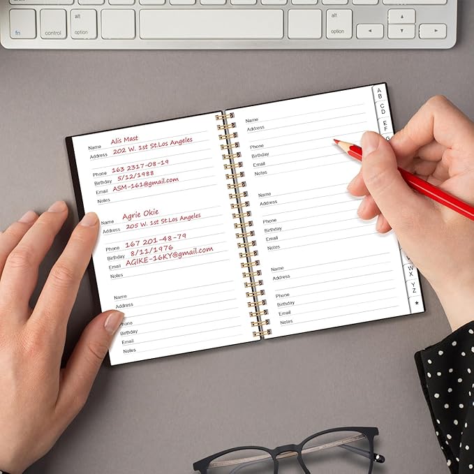 Address Book with Alphabetical Tabs - Telephone & Address Book with Address Contacts, Special Date, Phone, Birthday & Internet Login Password for Home and Office, 4.3" x 6.2", Black