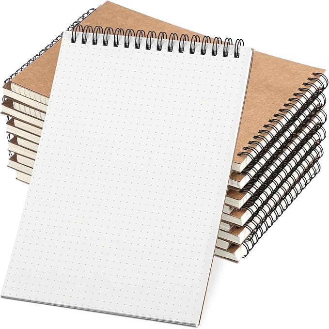 Engrowtic Dot Grid Notebook Top Spiral Notebook A5 Size Bullet Dotted Paper Hardcover Dot Journal 8.3''x 5.8'' 140 Pages Spiral Notepads for Sketching Drawing Writing School Office(Brown,12 Pcs)