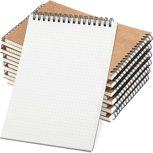 Engrowtic Dot Grid Notebook Top Spiral Notebook A5 Size Bullet Dotted Paper Hardcover Dot Journal 8.3''x 5.8'' 140 Pages Spiral Notepads for Sketching Drawing Writing School Office(Brown,12 Pcs)