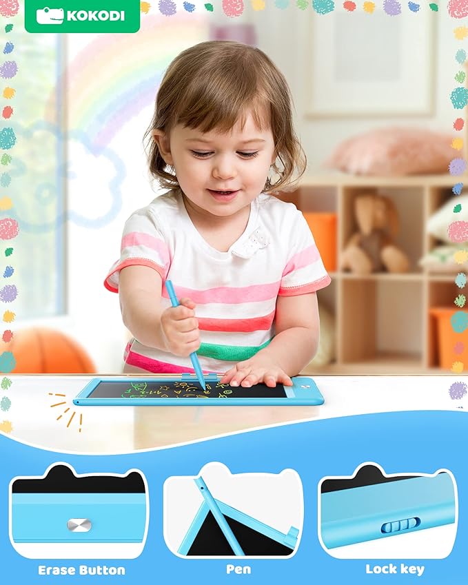KOKODI LCD Writing Tablet 8.5-Inch Colorful Doodle Board, Electronic Drawing Tablet Drawing Pad for Kids, Educational and Learning Kids Toys Gifts for 3 4 5 6 7 8 Year Old Boys and Girls(Blue)