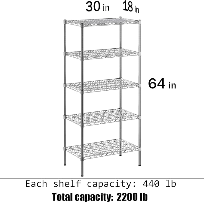 Regal Altair 18" Deep x 30" Wide x 64" Height Wire Shelving Kit | 5-Tier | NSF Commercial Storage Rack Unit