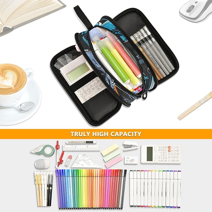 BOENLE Custom Truck Flame Pencil Case Box Boys Girls Personalized Name Large Pencil Pouch Stationery Pen Bag Organizer for Kids Adults School Office