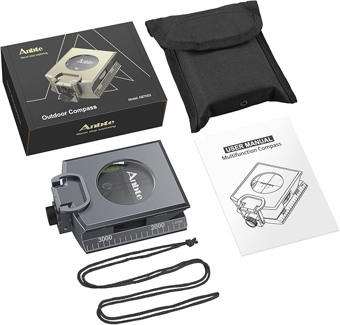 Anbte Compass Hiking Survival, IP65 Waterproof Metal Compass with Sighting Clinometer and Carry Bag, Multifunctional, Professional, for Camping Hunting Hiking Navigation