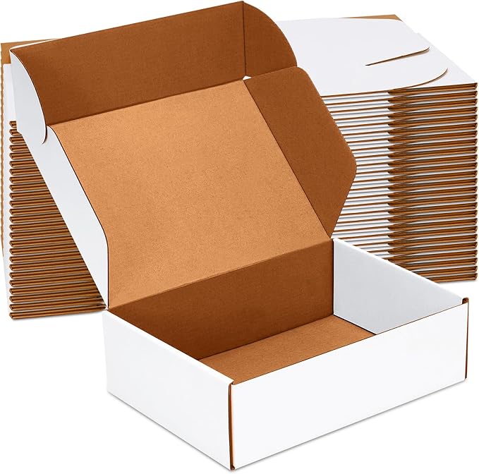 JOWLOT 10x7x3 inch Shipping Boxes Set of 25, White Corrugated Cardboard Box Literature Mailer for Mailing Packing Moving and Storage