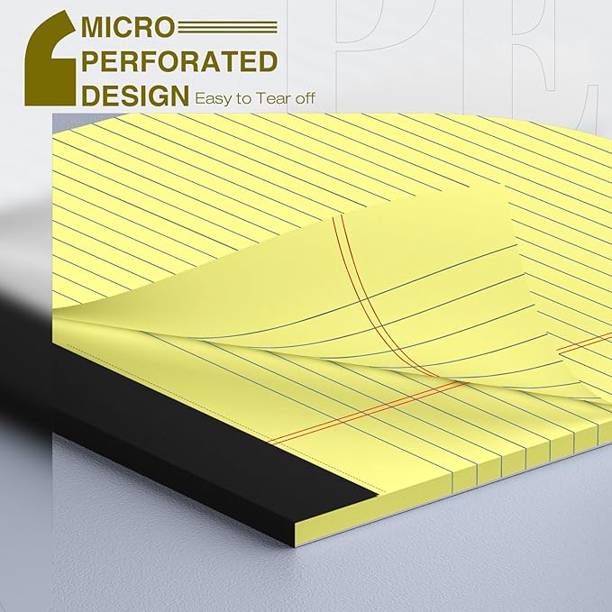 6 Pack Legal Pads 8.5" x 11" College Ruled Yellow Note Pads 8.5 x 11 Inch Micro-Perforated Notepad 300 Sheets in Total Lined Writing Paper Notebook for Office, School Supplies & To-Do Lists