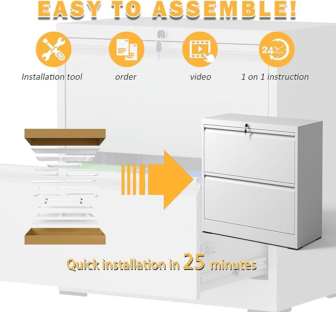 mysteeldepot 2 Drawer Lateral File Cabinet with Lock, Metal Lateral Filing Cabinets for Home Office, File Cabinet, File Storage Cabinet for Legal/Letter/A4 Documents, Assembly Required, White, 26'W