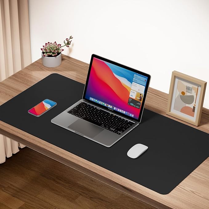 Boutilon Leather Desk Pad Protector,Non-Slip Mouse Pad,Laptop Desk Pad,Office Mouse Mat,Waterproof Leather Desk Blotter,Desk Writing Pad for Office and Home (XXL-Black,47.2"x 17")