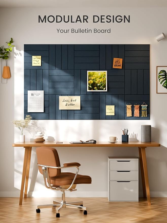 Bumusty Large Cork Board 47"x35" Alternative - 12 Pack Felt Wall Tiles with 70 Safe Removable Adhesive Tabs, 30 Pushpins, Cork Boards for Walls Pin Board Bulletin Board Office Decor -Navy