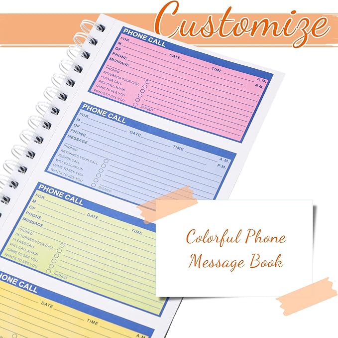 Fullhawl 10 Pcs Spiral Bound Phone Message Book 5-1/2" x 11" 2 Part Colorful Carbonless Phone Message Pads 4 Messages Per Page Carbon Copy Notebook Spiral Phone Call Log Book for Business Office