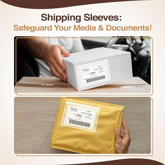 Shipping Label Sleeves - 3.12 Mil Thick 500 Pack 9.5'' x 12'' Strong Adhesive Back for Secure Package Labelling Fit for 8.5'' x 11'' Letter Size Paper, WaterProof and Durable
