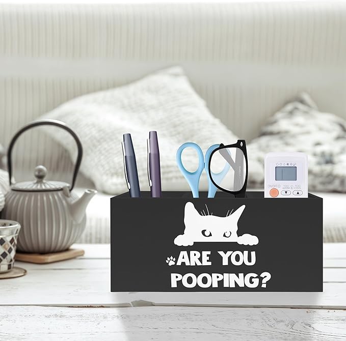 Exqcom Funny Cat Toothbrush Holders for Bathroom Washroom, Cat Bathroom Decor, Gifts for Cats Lovers Mom, Are You Pooping Humorous Makeup Brush Holder Organizer for Vanity
