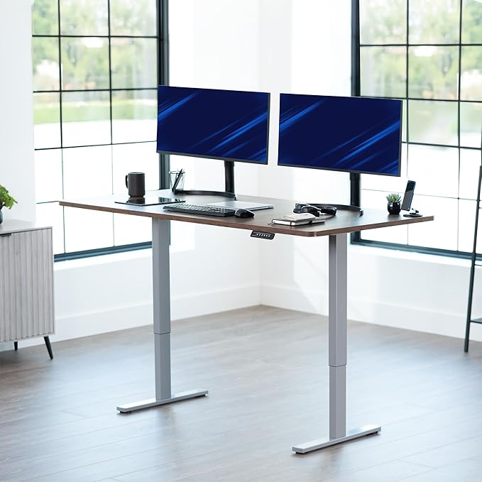 VIVO Electric 71 x 36 in Rustic Standing Desk, Memory Height Adjustment, 1B Series, Holds 220 lbs, Vintage Brown Top Gray Frame, DESK-KIT-1G7N-36
