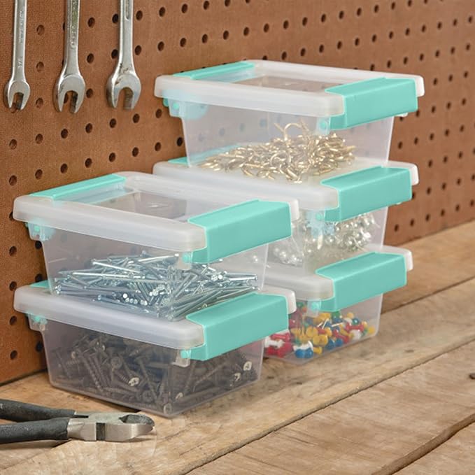 Sterilite 12-Pack Clip Box, Stackable Clear Plastic Bins with Latching Lids, Mini - Writing, Arts or Crafts Supplies Storage Containers for Home, Office, Classroom and Workshop Organization