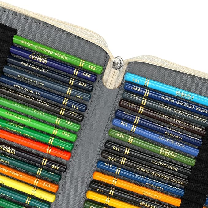 Colored Pencil Case - 252 Slots Pencil Holder with Zipper Closure Twill Fabric Large Capacity Pencil Case for Watercolor Pens or Markers, Pencil Case Organizer for Artist (White)