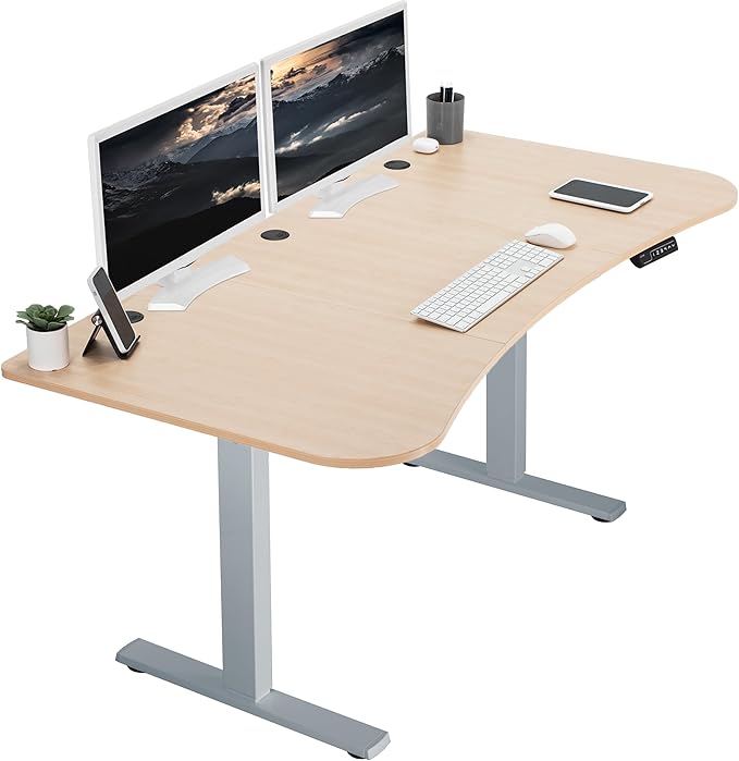 VIVO Electric 63 x 32 in Standing Desk, Memory Height Adjustment, 1B Series, Holds 220 lbs, Light Wood Top Gray Frame, DESK-KIT-1G1C