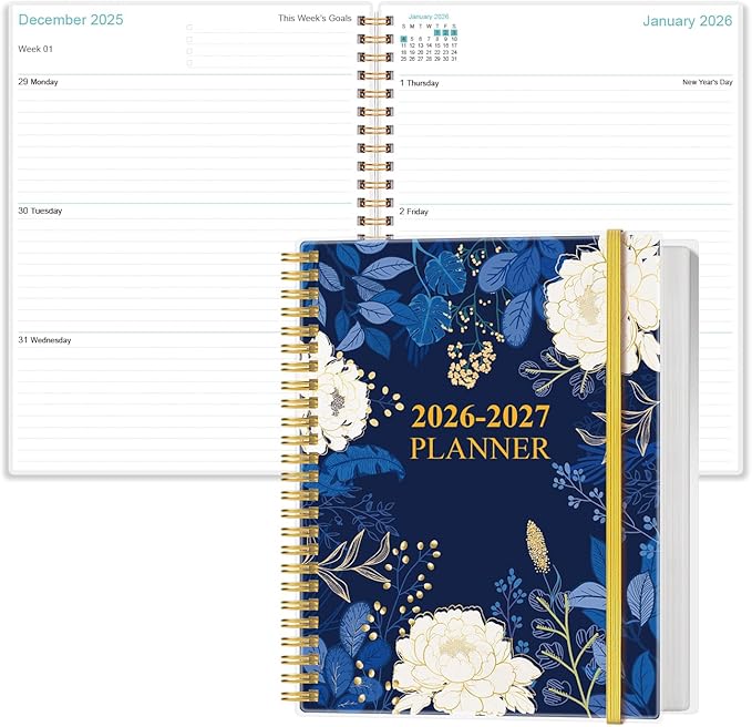 2026-2027 Planner - 18 Months Weekly & Monthly Planner from January 2026 - June 2027, Planners 2026-2027 with Elastic Closure, Inner Pocket, 8.5" x 11", Blue Leaf Flower