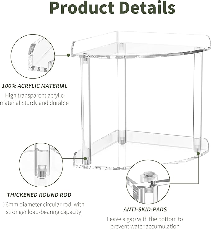 Sezanrpt 2 Tier Countertop Corner Organizer Shelf 7x7x8 Inch, Acrylic Bathroom Organizer Corner Shelf for Countertop, Clear Vanity Storage Organizer for Skincare, Cosmetics, Perfume