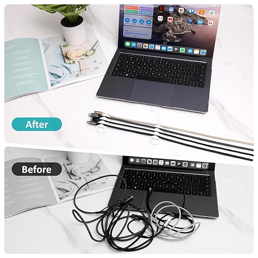 16Pack White Desk Cable Management,Adjustable Cord Organizer Cable Clips,Cable Organizer for Cords Phone Charger/PC/TV,Ideal Cord Holder for Nightstand/Wall/Desk/Office/Home/Car