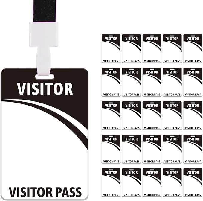 Visitor Badge Lanyards Volunteer Badge Holder with Clips (25 pcs) - Reusable Temporary ID Pass for Office, School, Events PVC Plastic Security Cards for Exhibition Guest by OSTENBIG (Black)