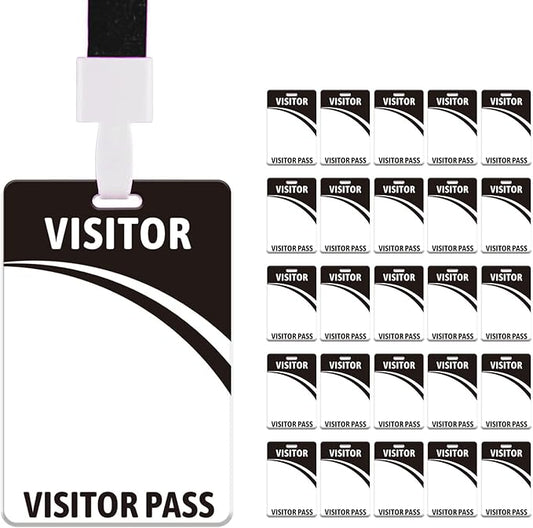 Visitor Badge Lanyards Volunteer Badge Holder with Clips (25 pcs) - Reusable Temporary ID Pass for Office, School, Events PVC Plastic Security Cards for Exhibition Guest by OSTENBIG (Black)