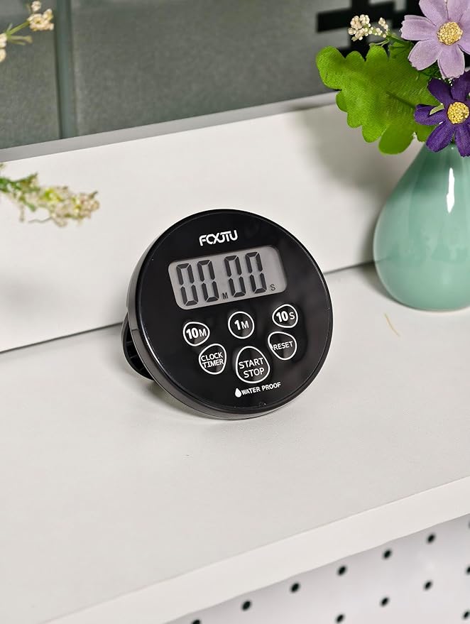 FCXJTU Digital Waterproof Shower Clock Timer, Bathroom Shower Countdown Timer with Alarm, Magnetic Back, Stand for Kitchen Cooking Dark Black