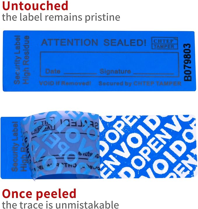 ChtepTamper 100 Pieces Total Transfer Tamper-Evident Stickers Security Labels Great for Goods Shipping,Exchange of Agency Files, Privacy Protection or More(Serial Number 0.8 * 2.4inches Blue)