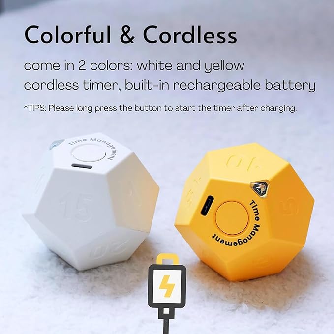 Mini 12 Sided Cube Timer, 11 Preset Times Pomodoro Timer for Enhanced Productivity. Ideal for ADHD Management, Workout, Study & Kitchen Cooking. Easy to Use (Pink)