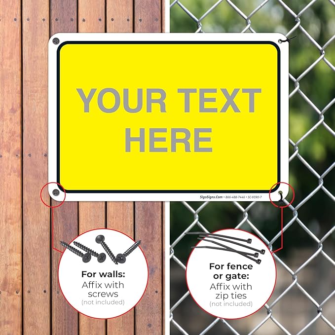 Personalized Custom Yellow Background Customize for Office, Business, Workplace, Home, Airbnb, Delivery Sign, 10x7 Inches, Rust Free .040 Aluminum, Fade Resistant, Made in USA by Sigo Signs
