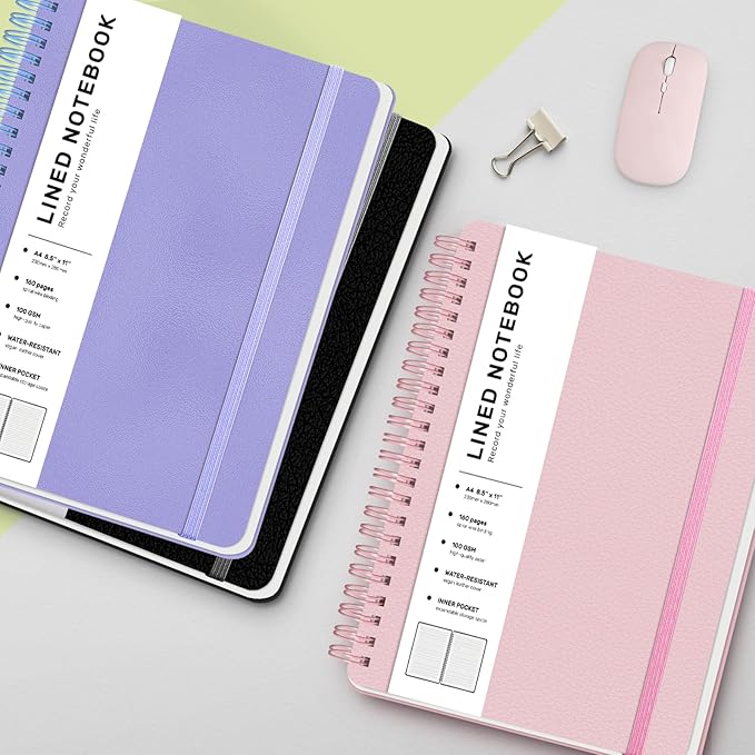 Lined Spiral Journal Notebook, A4 Spiral Notebook, 8.5''×11'' 100GSM Thick Paper Spiral Bound Journaling Notebooks for Work, School, Women, College Ruled Spiral Notebook for Note Business, Pink
