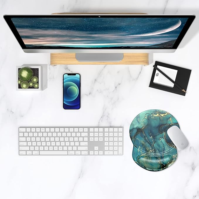ITNRSIIET Ergonomic Mouse Pad with Gel Wrist Support Small Wrist Rest Smooth Surface Non-Slip PU Base Comfortable Office Supplies Pain Relief, 8.7 x 7.2 inches, Abstract Ink Tempera