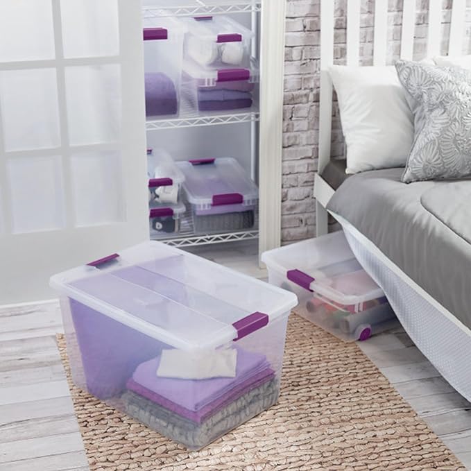 Sterilite 12-Pack ClearView Latch Box, Stackable Storage Organizer Bins for Home, 66 Quart