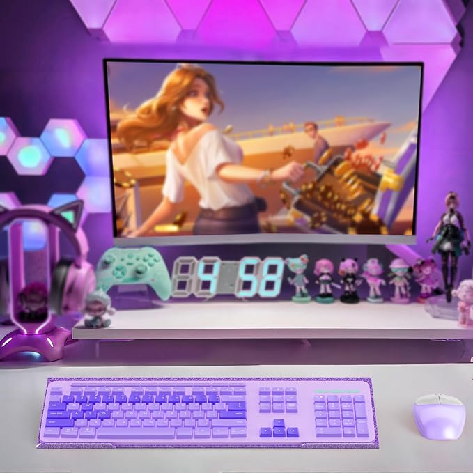 BEEGO Ergonomic Computer Keyboard Stand - Glitter Purple Acrylic Keyboard Riser Tilted Keyboard Holder Keyboard Tray with Purple Non-Slip Strip for Easy Typing at Home School Office Desk Accessories