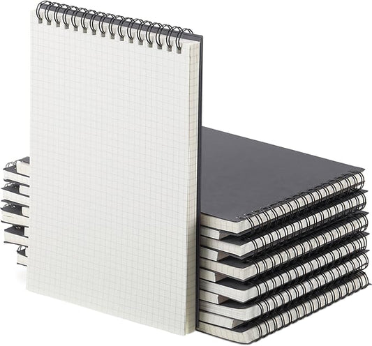 Engrowtic 6 Pack Graph Paper Spiral Notepad A5 Top Wirebound Notepad Grid Notebook Steno Pads Memo Notebook Grid Paper 140 Pages for Writing Sketching Drawing Office Supplies (Dark Grey)