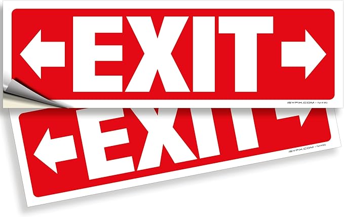 iSYFIX Exit Signs Stickers 2 Pack 12x4 Inch - Laminated Premium Vinyl Directional Right & Left Arrow Signs for Buildings, Office, Workplace, Stores, Schools, Theaters, Parking, Restaurants, Factories