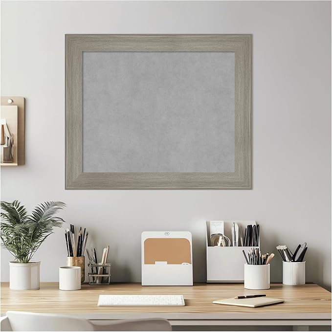 Amanti Art Grey Framed Magnetic Board 20x24 Small Vision Board for use with Magnets, 100% Metal Sheet to Display Items as Office Decor or for Home Organization in mudroom, Kitchen or Kids Room