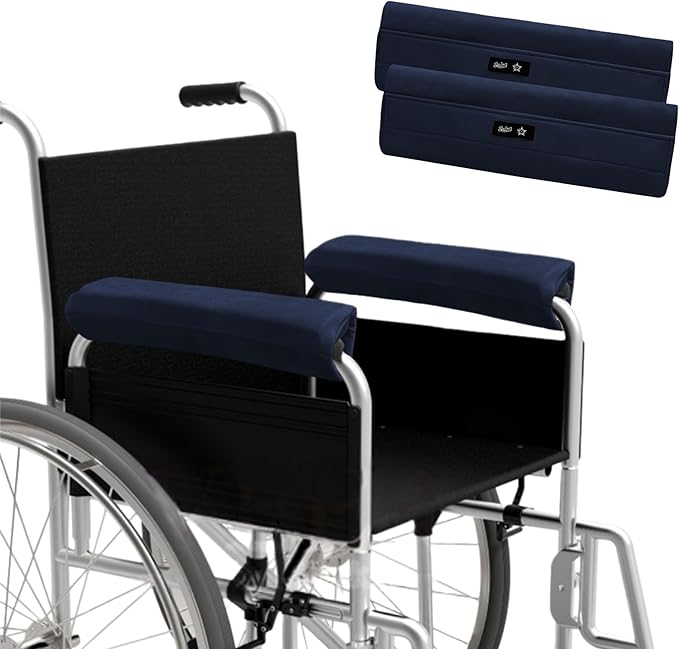 SPRING SEAON Wheelchair Armrest Covers (Pair) - Suede Velvet Memory Foam Accessories Pads for Wheelchair Arm Rest, Office Transport Chairs, Soft Support Cushion for Mobility Aids(Navy Blue)