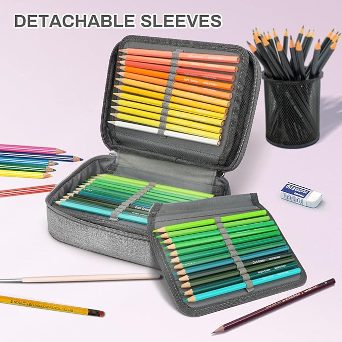 Number-one Large Capacity Pencil Case, 72 Slots Colored Pencil Pouch Bag Portable Pencil Holder Stationery Organizer with Compartments for Office and Travel, Grey