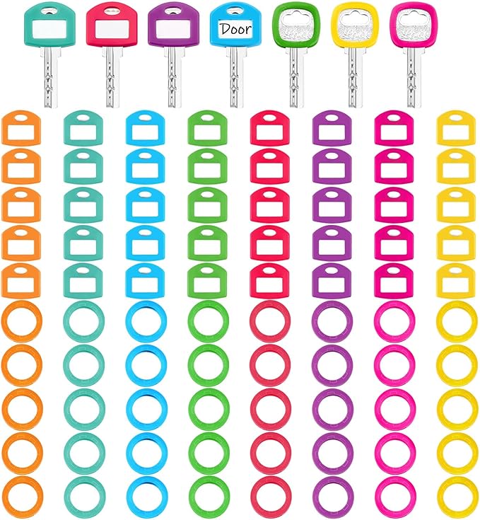 Blulu 80 Pcs Key Labels Key Color Covers Caps Tags Covers Set Plastic Keys Identifier Rings Toppers for Tags Organization House, 2 Styles(Rainbow Color)
